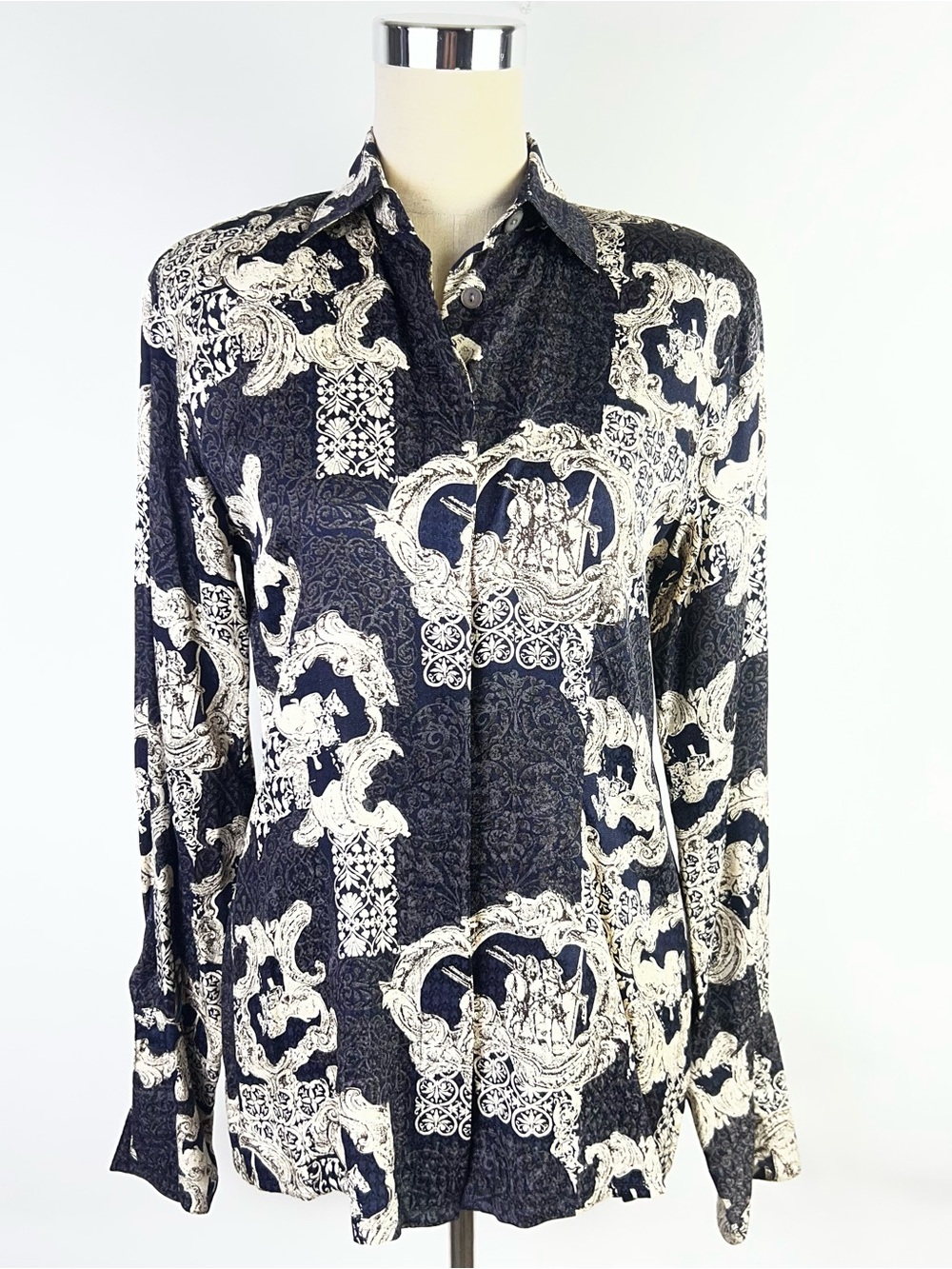 Paolo Santini Women 100% Silk Button Up Collar Top Blouse Size 4